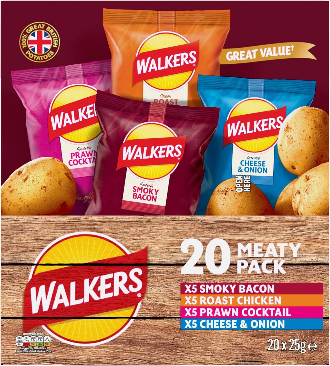 Meaty Variety Multipack Crisps Box 20X25G, Red