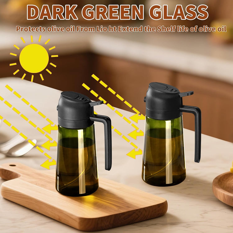 Olive Oil Dispenser and Sprayer, 16Oz/470Ml Glass Light-Proof Pour Bottle, Kitchen Gadgets Accessories for Air Fryer, Cooking, Salad, and BBQ