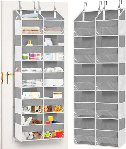 Extra Large 5-Tier Over the Door Organizer - 20 Pockets for Toys, Shoes, Diapers & More - 80Lb Capacity - Light Grey with Clear Window