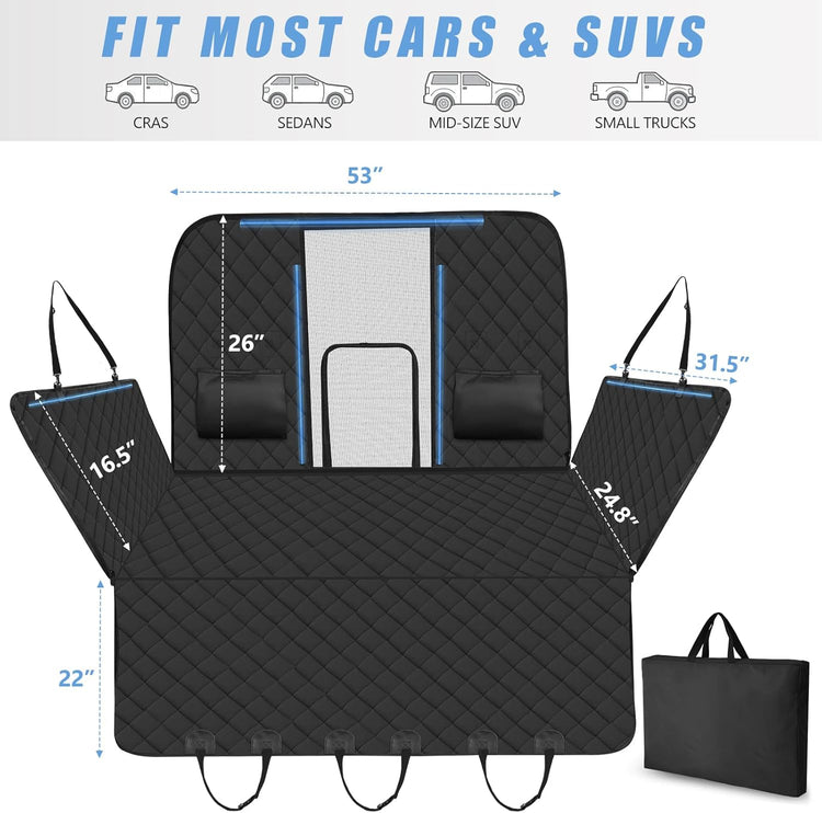 High Barrier Back Seat Extender for Cars, Hard Bottom Dog Car Seat Cover Holds 420Lbs, Backseat Protector Pet Bed, Waterproof Dog Hammock for Suvs and Trucks