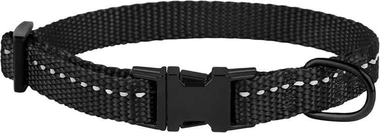 Reflective Dog Collar for a Small, Medium, Large Dog or Puppy with a Quick Release Buckle - Boy and Girl - Nylon Suitable for Swimming (7-11 Inch, Black)