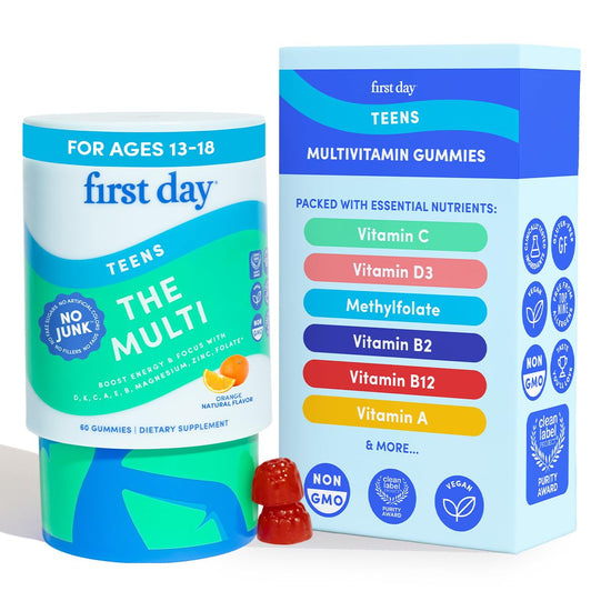 First Day Vitamins for Teens – Teen Multivitamin for Boys & Girls 12-17 | Organic Fruit & Veggie Blend | 30 Day Supply
