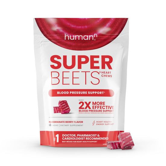 Humann SuperBeets Heart Chews – Nitric Oxide & Blood Pressure Support, Pomegranate Berry Flavor, 60 Count