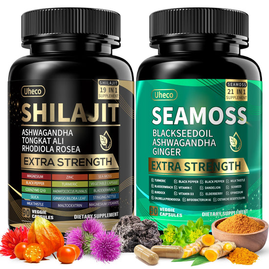 Uheco Shilajit & Sea Moss Vitality Bundle – 20000 mg Shilajit, 11000 mg Sea Moss