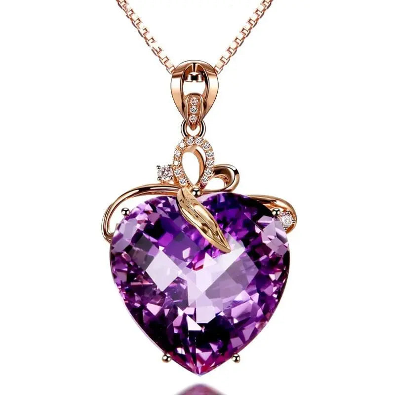14K rose gold color necklace purple heart pendant female gemstone chain jewelry clavicle chalcedony peridot - Get Me Products