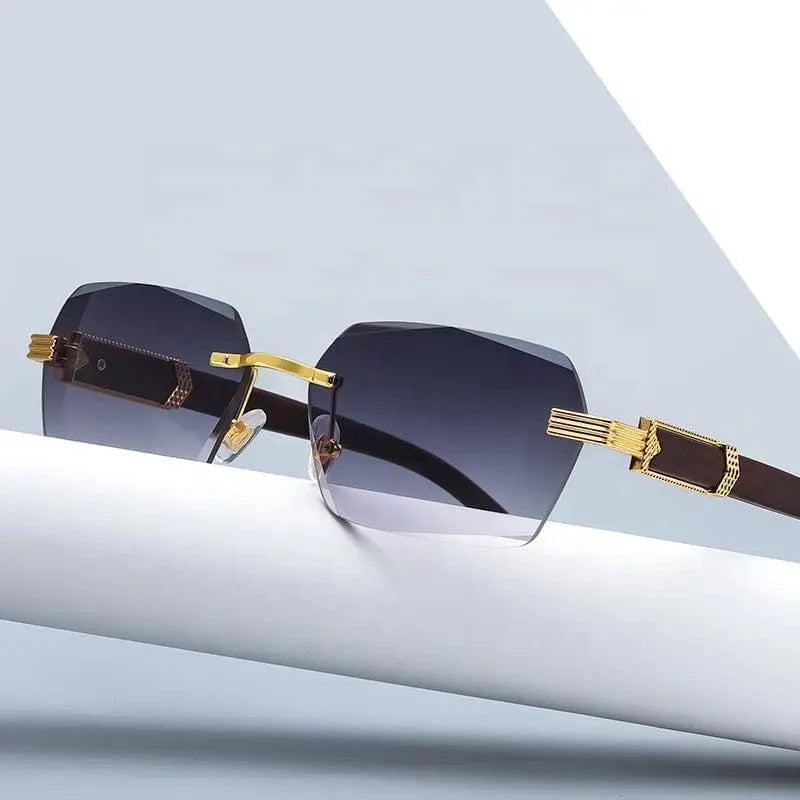 2023 Brand Metal Diamond Cut Sunglasses Luxury Men Sunglasses Rimless Square Wood Color Small Sunglasses Women Shade Glasses getmeproducts.co.uk