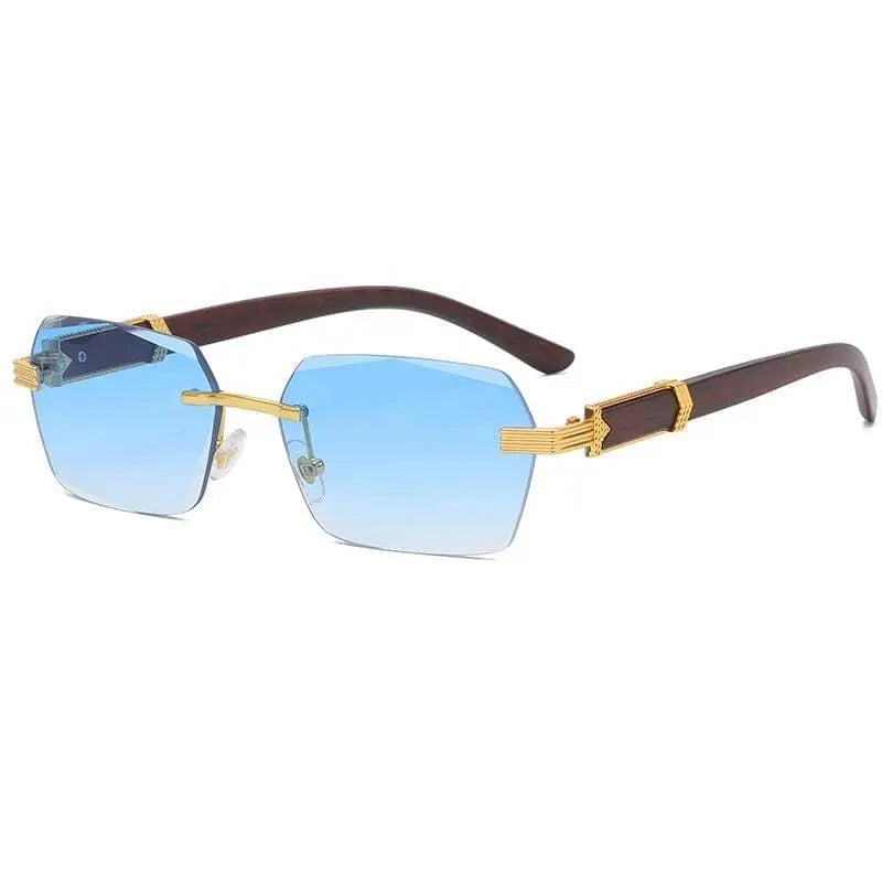 2023 Brand Metal Diamond Cut Sunglasses Luxury Men Sunglasses Rimless Square Wood Color Small Sunglasses Women Shade Glasses - Get Me Products