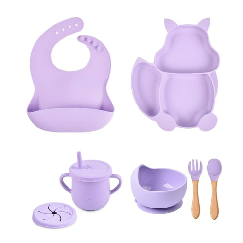 4/6/8 PCS Baby Soft Silicone Sucker Bowl Plate Cup Bibs Spoon Fork - Get Me Products