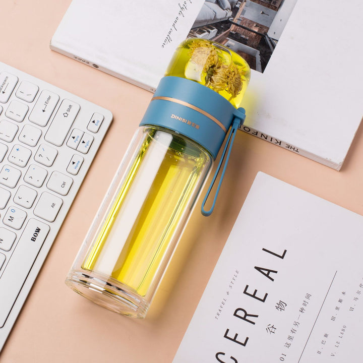 Glass Water Bottle With Tea Infuser Filter Tea Separation Double Wall Glass Bottle Leakproof Water Bottle - Get Me Products