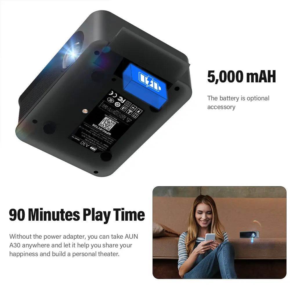 AUN MINI Projector Smart TV WIFI Portable Home Theater Cinema Battery - Get Me Products