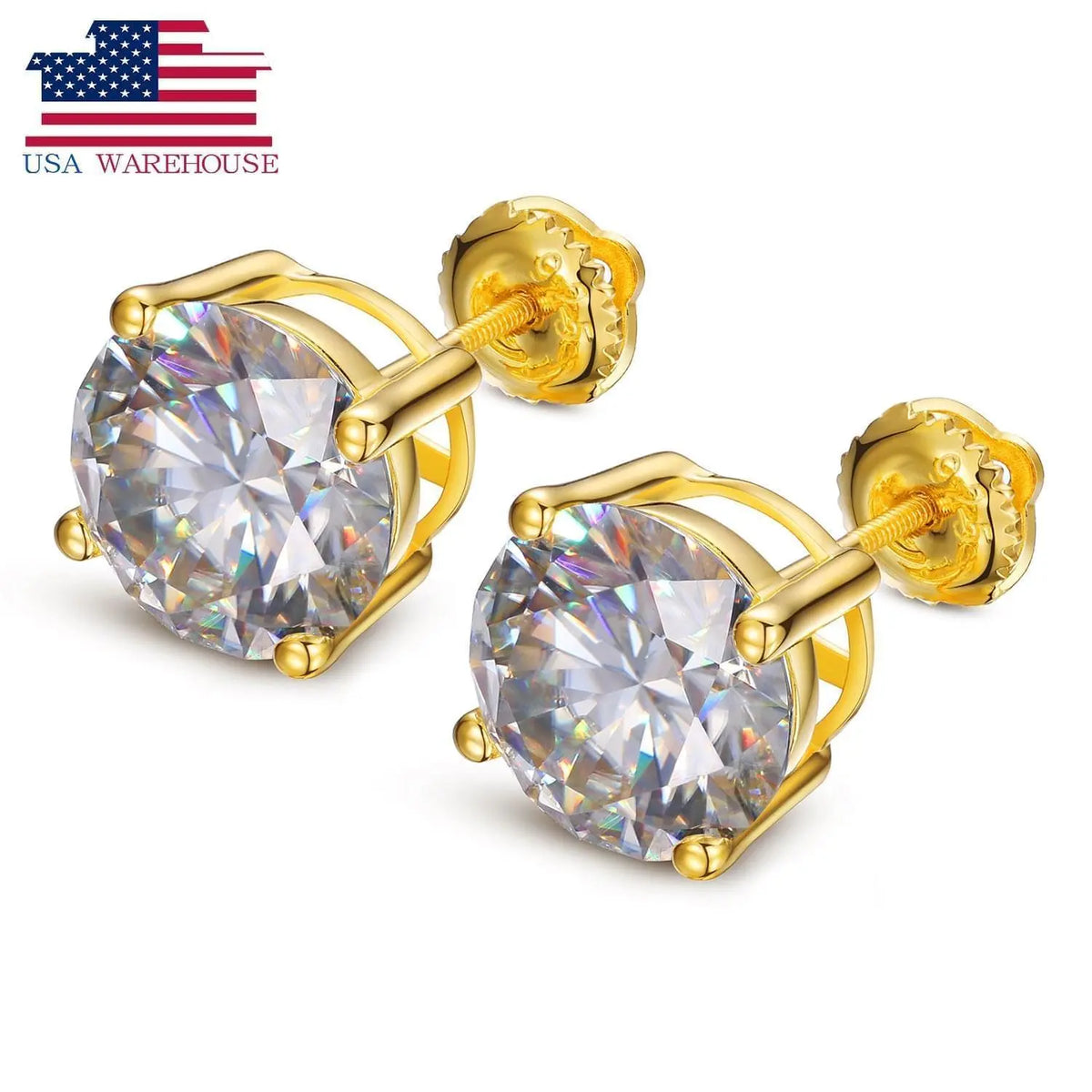 Amazon Hot Sale USA Warehouse 925 Sterling Silver VVS Moissanite Diamond Classic Screw Back Stud Earrings - Get Me Products