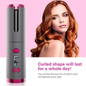 Automatic Hair Curler Curling Iron Wireless Ceramic USB Rechargeable With LED Digital Display - Get Me Products