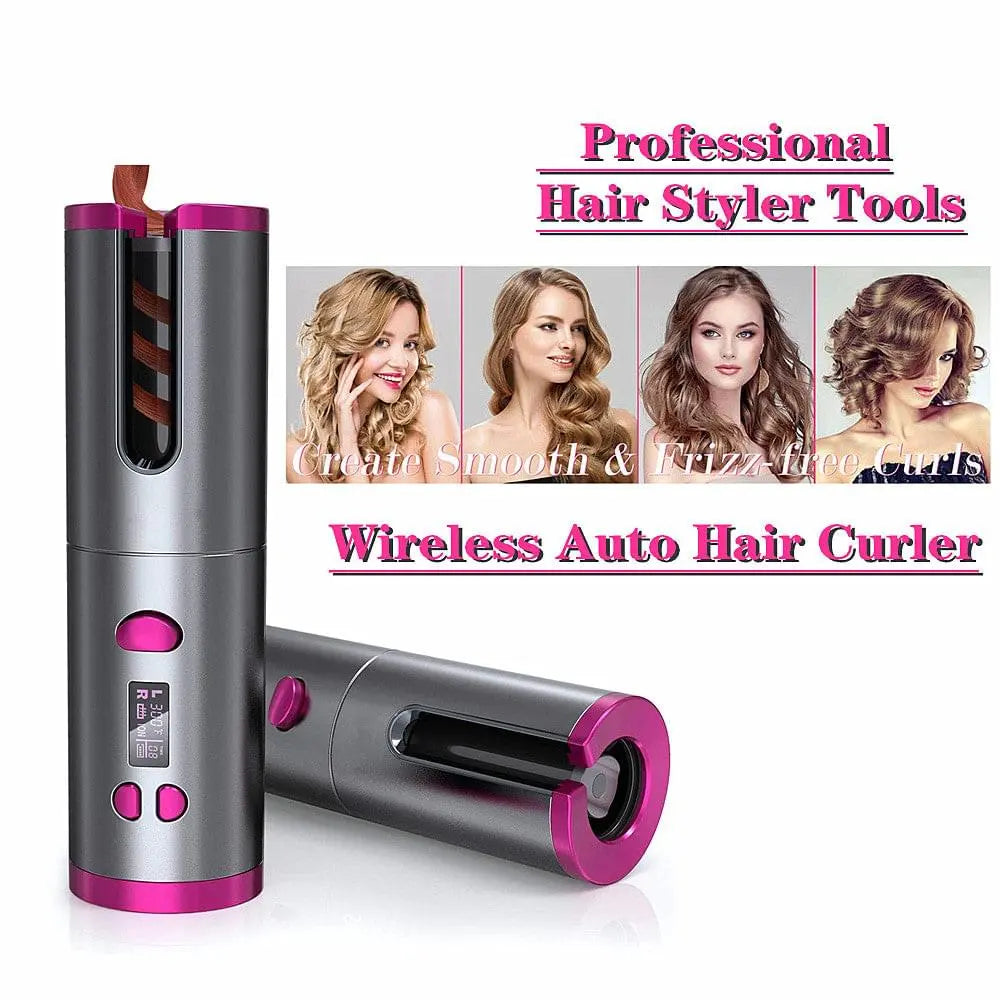 Automatic Hair Curler Curling Iron Wireless Ceramic USB Rechargeable With LED Digital Display - Get Me Products