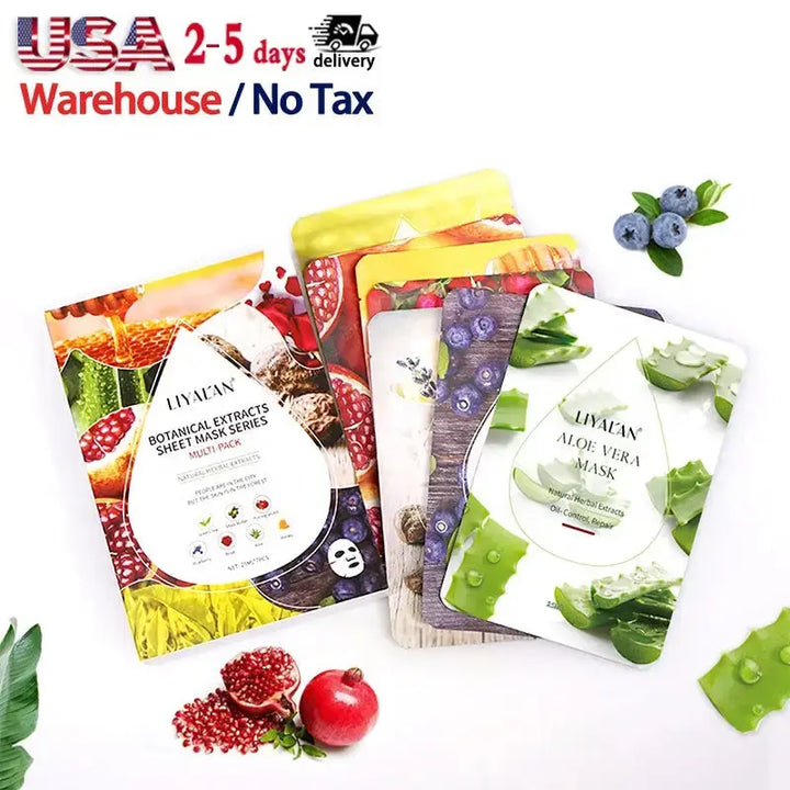 Beauty Mascarillasl Facial Skin Oil Control Whitening Face Skin Care Sheet Mask 7PCS Natural Plant Fruit Facial Mask - Get Me Products
