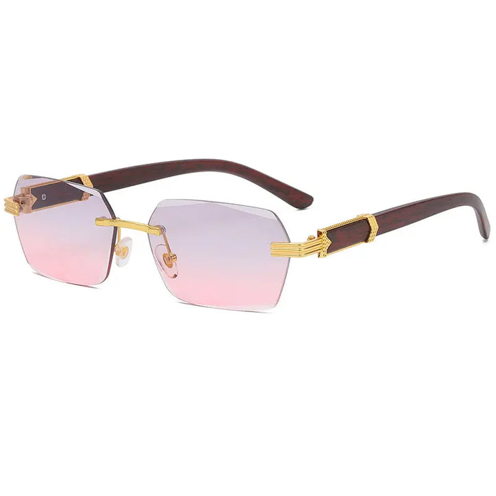 Brand Metal Diamond Cut Sunglasses Luxury Men Sunglasses Rimless Square Wood Color Small Sunglasses Women Shade Glasses GetMeProducts