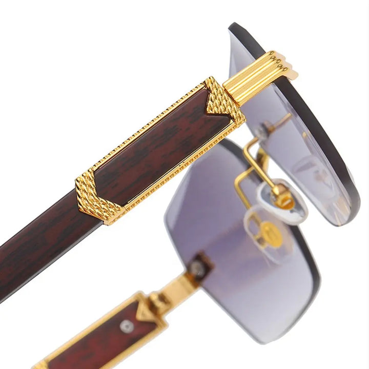 Brand Metal Diamond Cut Sunglasses Luxury Men Sunglasses Rimless Square Wood Color Small Sunglasses Women Shade Glasses - Get Me Products
