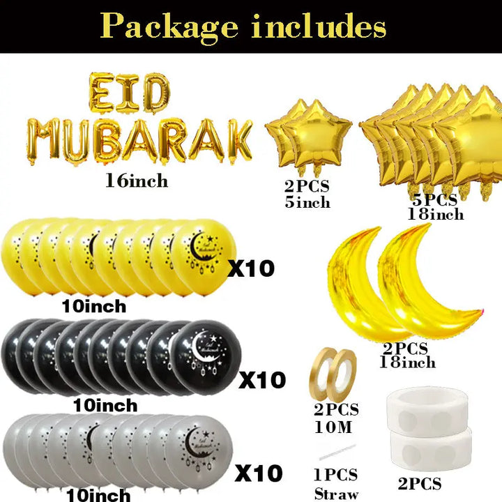 Cross-border EID MUBARAK Festival Balloon Package Golden Star Moon Castle Decorative Balloon Accessories - Get Me Products