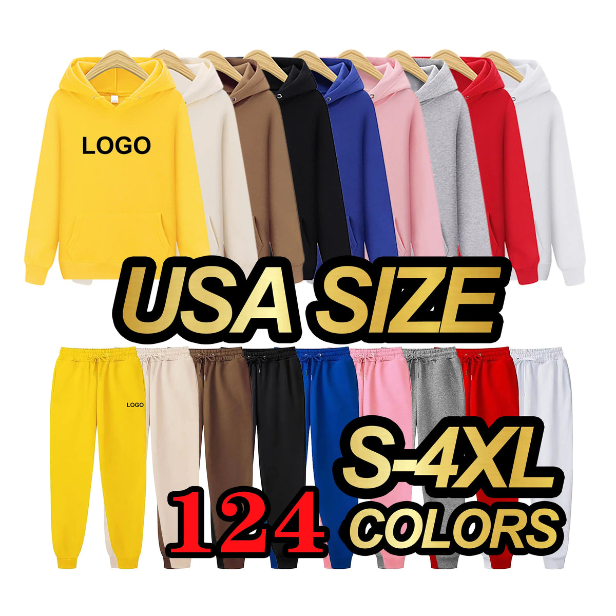 Custom logo usa Mens 100% cotton blank plain hoodies vendor Joggers And Hoodies Set embroidery unisex men stacked Sweatsuit sets - Get Me Products