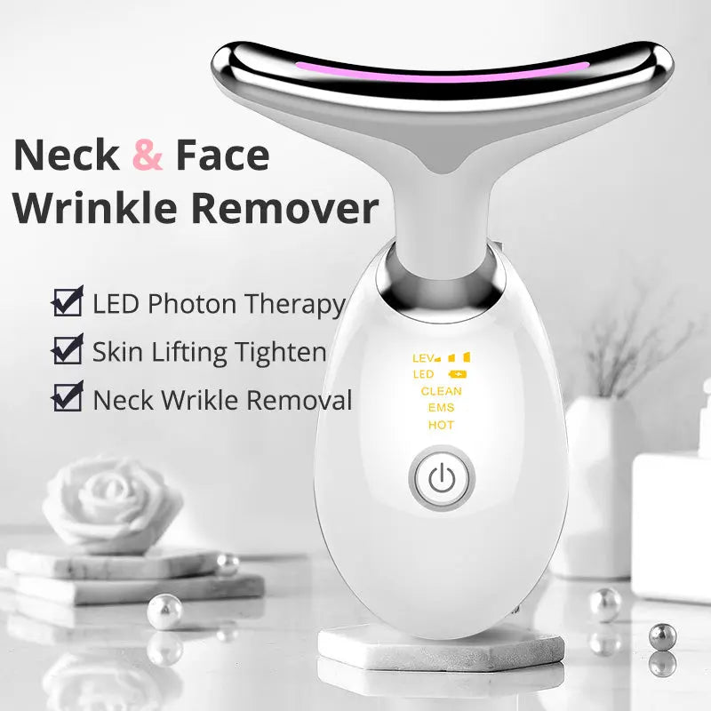 EMS Thermal Neck Lifting And Tighten Massager Electric Microcurrent Wrinkle Remover LED Photon Face Beauty Device For Woman - Get Me Products