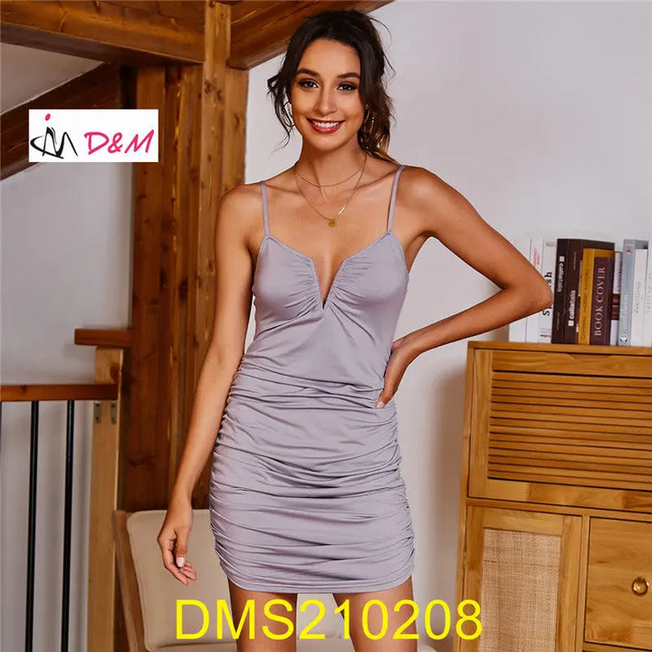 Fashion New Trendy Cheap Summer Club Dresses Women Casual Mini Bodycon Dress Solid Color Sexy Ruffle Party Lady Dress - Get Me Products