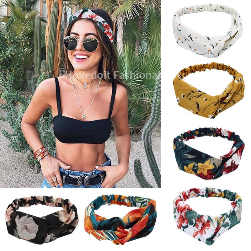 Fashion Women Girls Summer Bohemian Hair Bands Print Headbands Vintage Cross Turban Bandage Bandanas HairBands Hair Accessories - Get Me Products