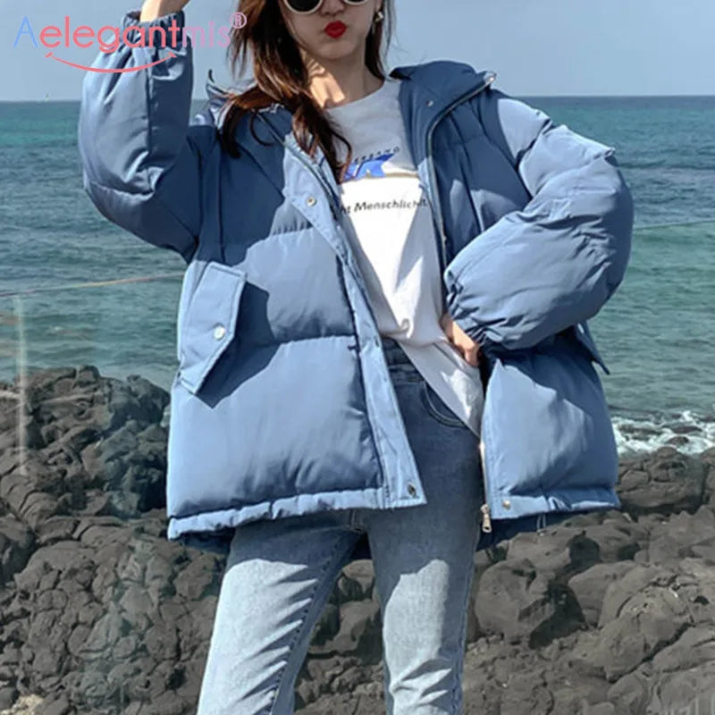 Aelegantmis Women Thicken Warm Parka Coat Loose Oversized Women's Winter Bread Coat Hooded Outwear Padded Woman Parkas Jackets - Get Me Products