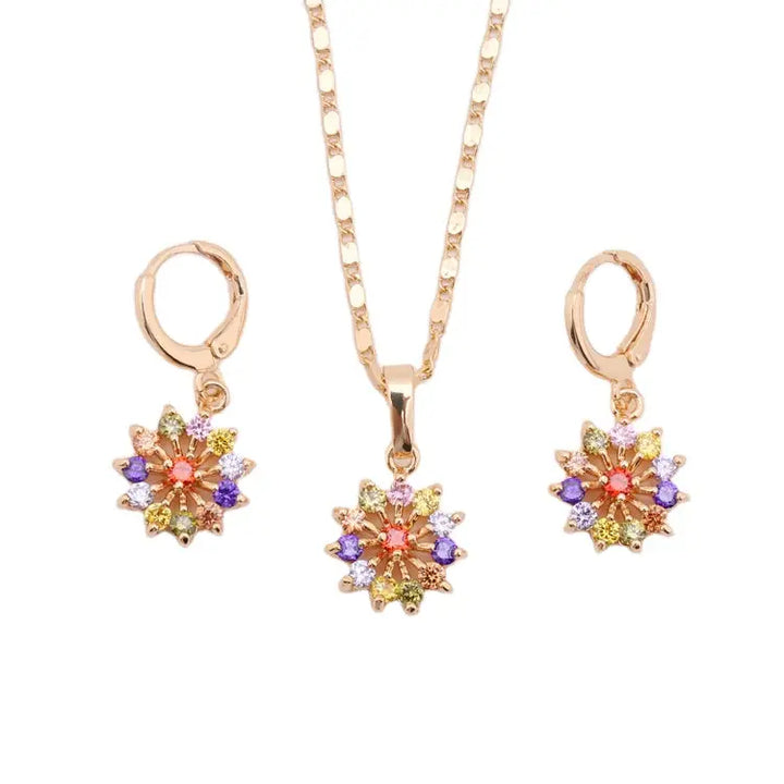 HD jewelry fashion flower 18k gold plated necklace pendant earring jewelry set for women - Get Me Products