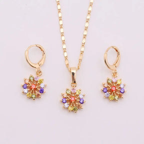 HD jewelry fashion flower 18k gold plated necklace pendant earring jewelry set for women - Get Me Products