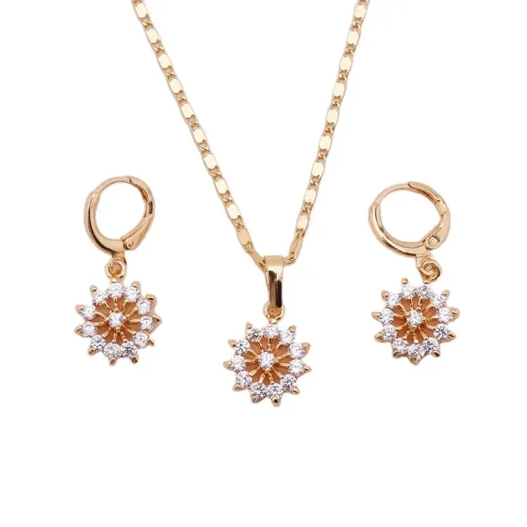 HD jewelry fashion flower 18k gold plated necklace pendant earring jewelry set for women - Get Me Products