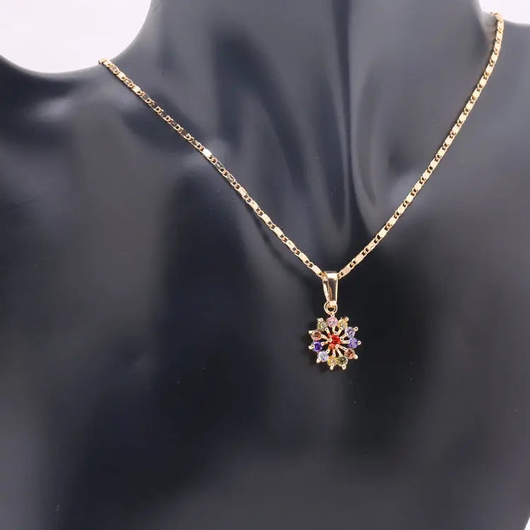 HD jewelry fashion flower 18k gold plated necklace pendant earring jewelry set for women - Get Me Products