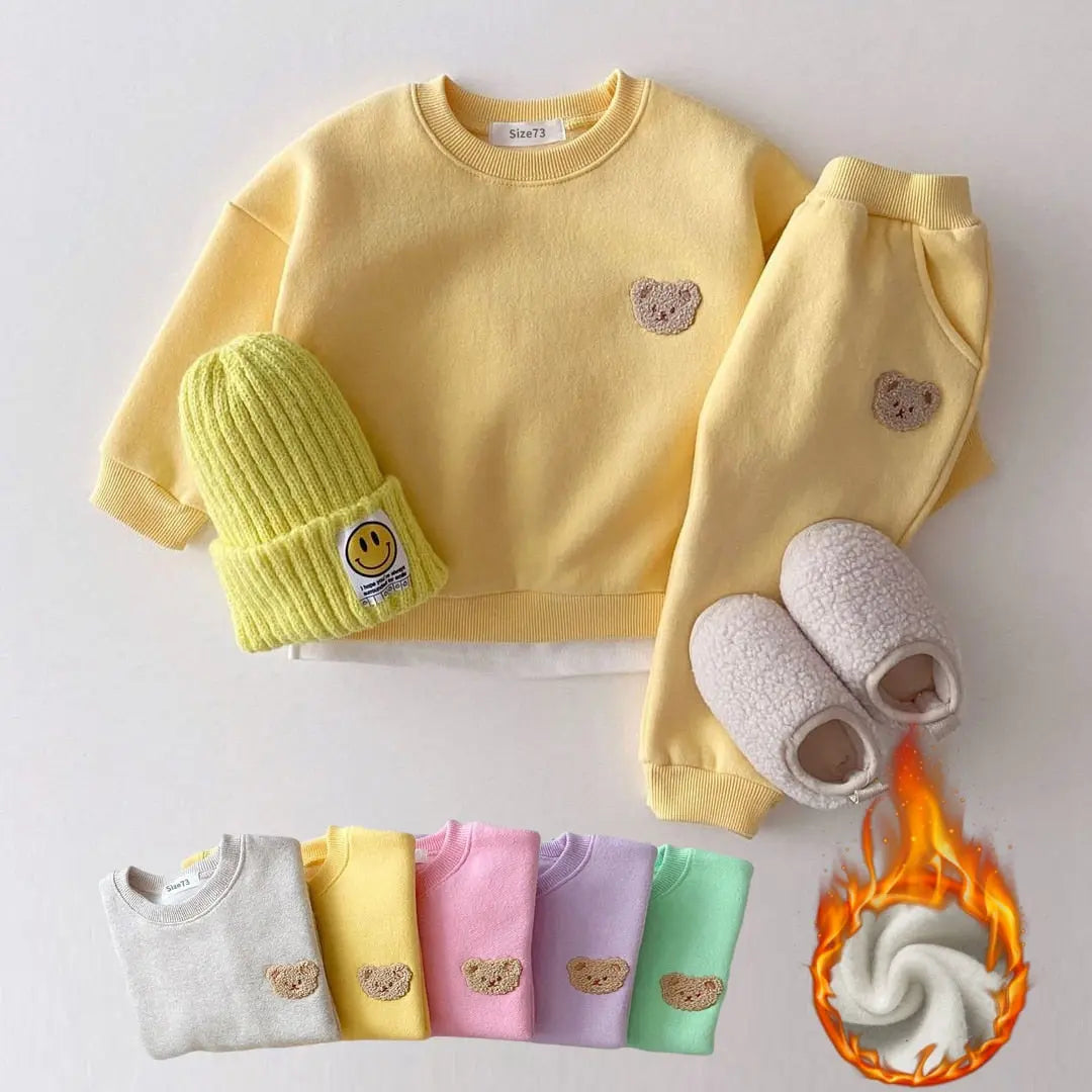Korean Kids Bear Embroidery Fleece Pullover Set 1 5yrs Sweatshirt - Get Me Products