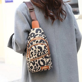 Leopard Print Sling Chest Bag With Headphone Jack Crossbody Backpack Shoulder Bag Women - Get Me Products