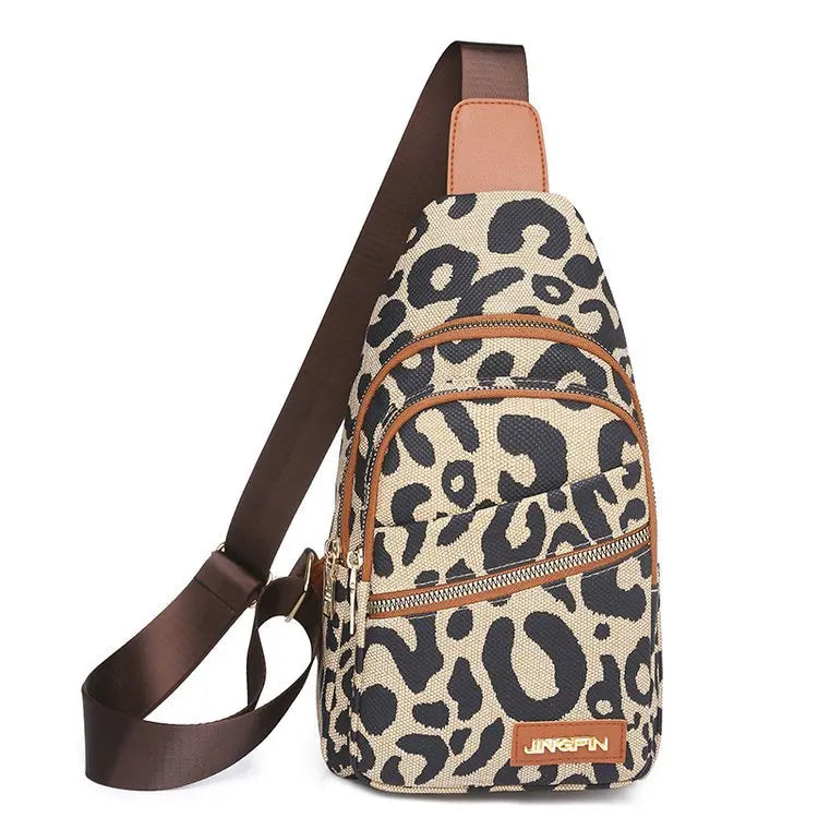 Leopard Print Sling Chest Bag With Headphone Jack Crossbody Backpack Shoulder Bag Women - Get Me Products