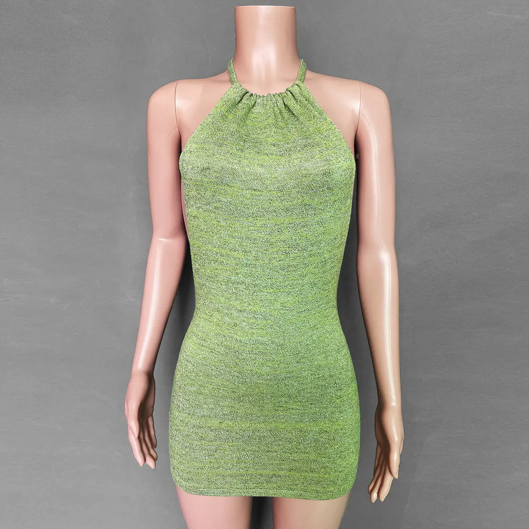 Liu Ming Latest Design Women Sexy Halter Sleeveless Skinny Backless Knitted Nightclub Mini Dresses - Get Me Products