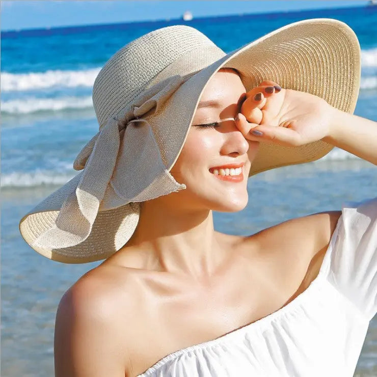 hat shade straw hat female summer foldable sunscreen sun hat travel seaside vacation beach hat - Get Me Products