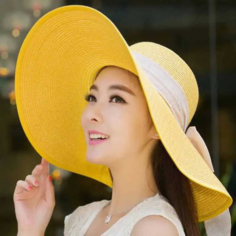 hat shade straw hat female summer foldable sunscreen sun hat travel seaside vacation beach hat - Get Me Products