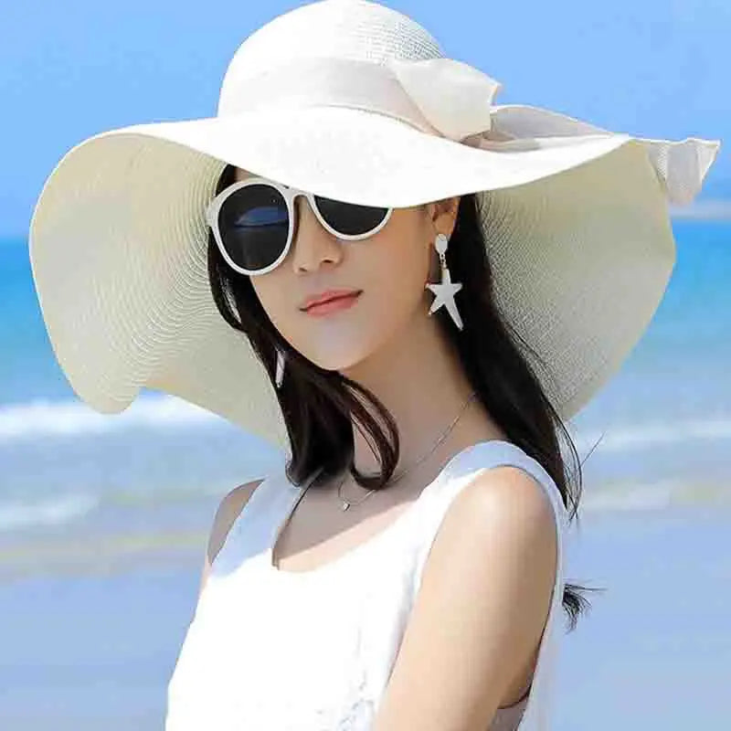 hat shade straw hat female summer foldable sunscreen sun hat travel seaside vacation beach hat - Get Me Products