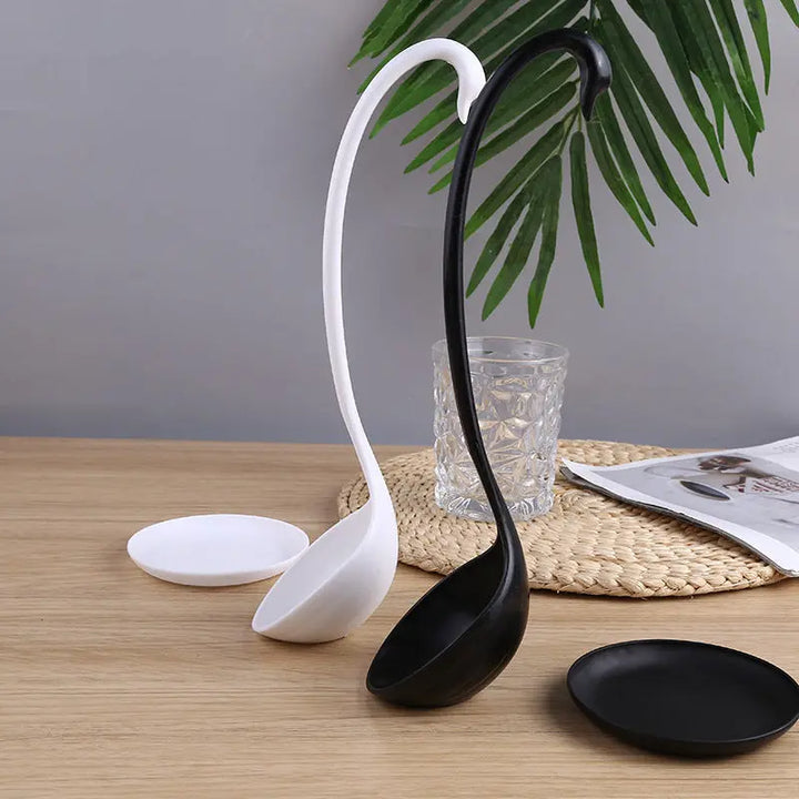 New Swan Shaped Ladle White / Black Ladle Special Design Vertical Swan Spoon Useful Kitchen + Saucer Cooking Tool Wholesale - Get Me Products