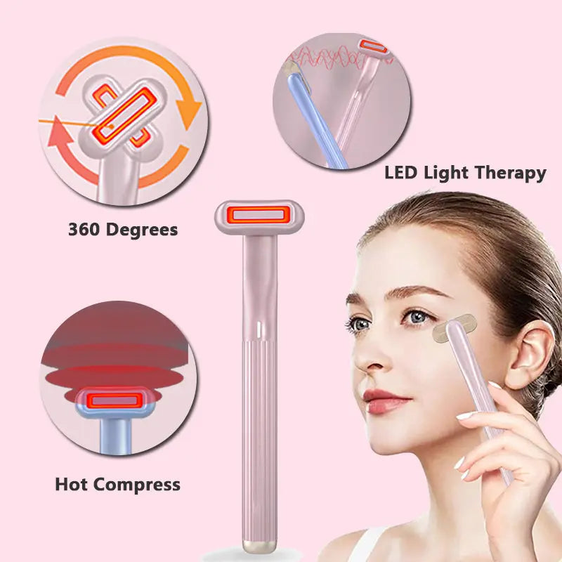 New Upgraded 360 Degrees Rotary Eye Massage Therapeutic Warmth Face Massage Red LED Light 5-in-1 Skincare Tool Wand - Get Me Products