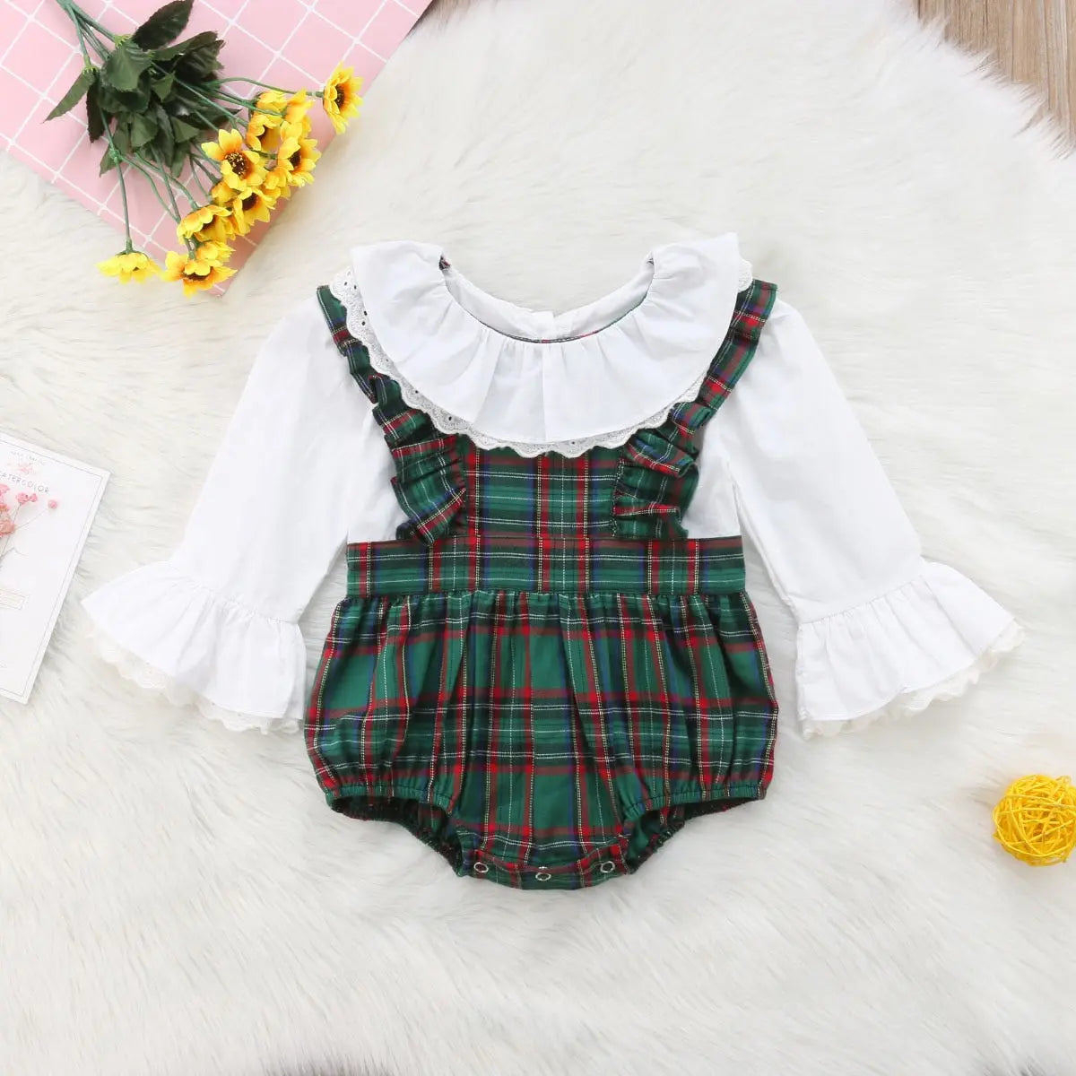 Newborn Infant Baby Girl Clothing Cotton Long Sleeve Plaid Bodysuit - Get Me Products