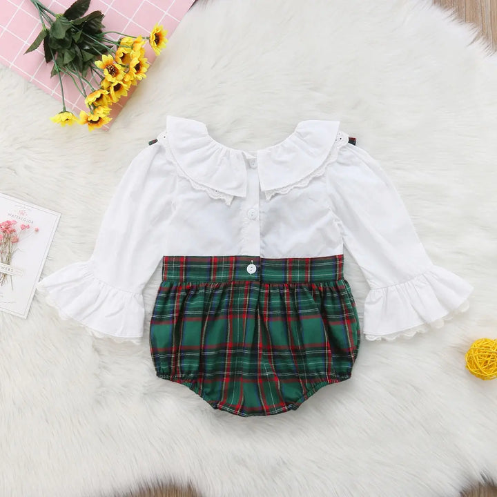 Newborn Infant Baby Girl Clothing Cotton Long Sleeve Plaid Bodysuit - Get Me Products