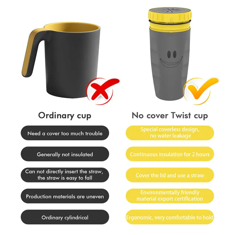 No Cover Twist Cup Travel Portable Cup Double Insulation Tumbler Straw Sippy Water Bottles Portable For Children Adults - Get Me Products