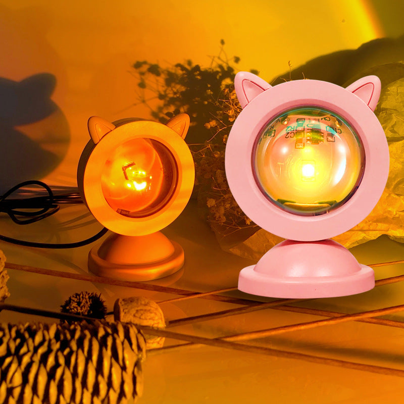 Sunset Projection Lamp Sunset Light RGB Mini Cat Ears Sunset Light Atmosphere Light Night Light Living Room Bedroom Projection - Get Me Products