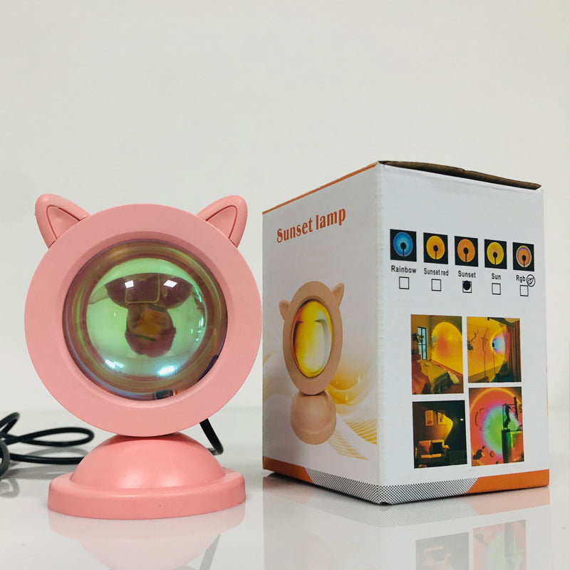 Sunset Projection Lamp Sunset Light RGB Mini Cat Ears Sunset Light Atmosphere Light Night Light Living Room Bedroom Projection - Get Me Products