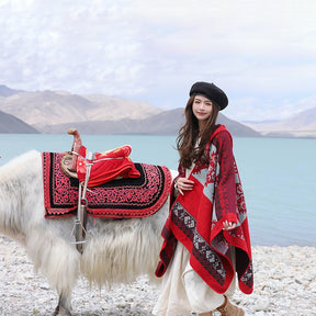 Yunnan travel hooded cape colorful retro ethnic style big shawl warm cape Tibet Xinjiang autumn and winter outside - Get Me Products