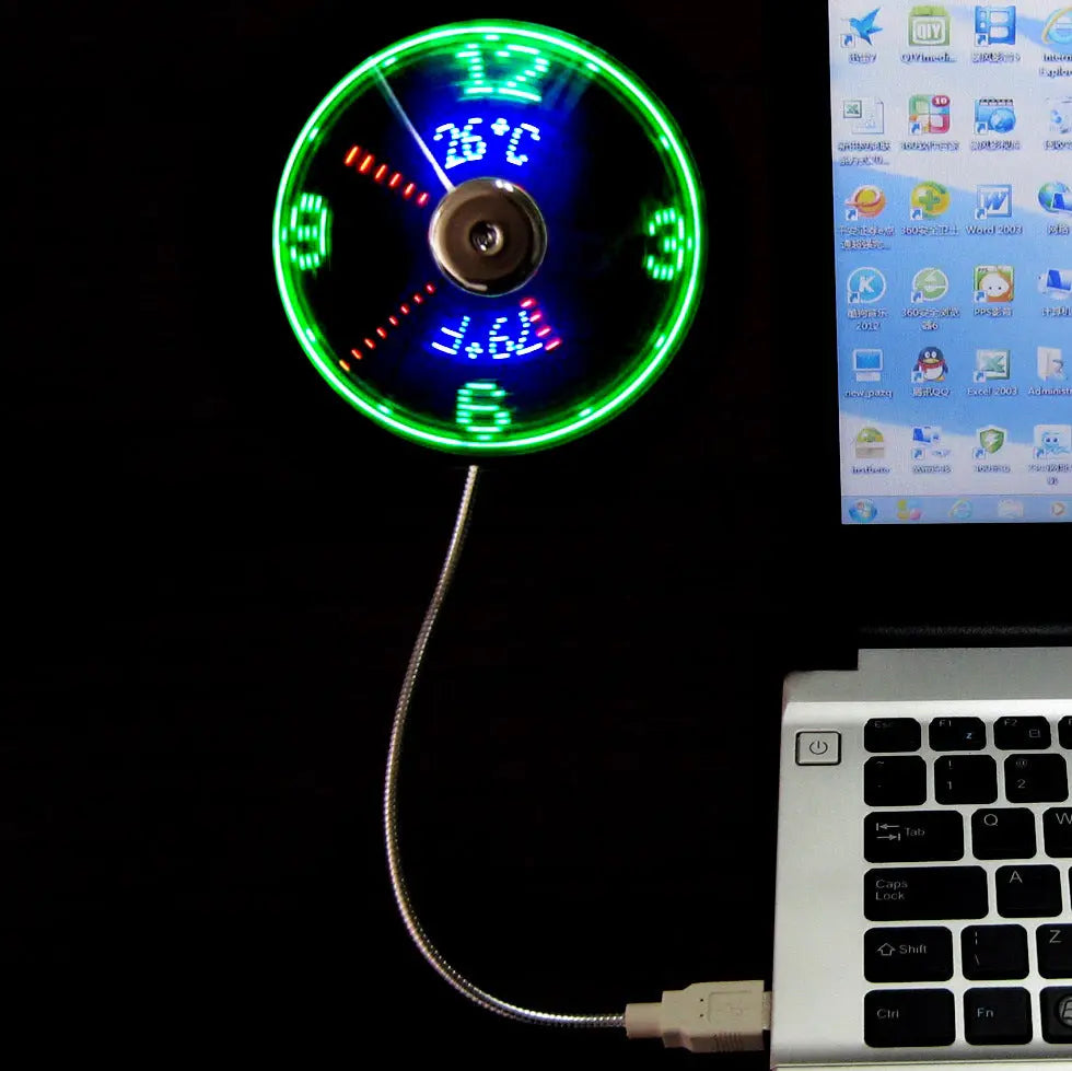 Peculiar led smart clock fan with temperature display real time usb flash word luminous fan - Get Me Products