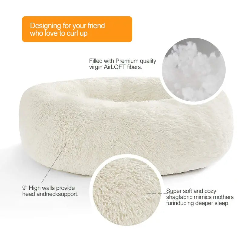 Pet Cats and Dogs Luxury Donut Bed Warm Soothing Joints Deepen Sleeping fluffy dog bed - Get Me Products