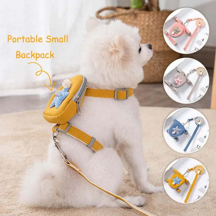 Pet Cute Dog Cat Harness with backpack Medium small Dog Lead Walking Running training Leashes Dogs Chest Strap star pattern Vest getmeproducts.co.uk