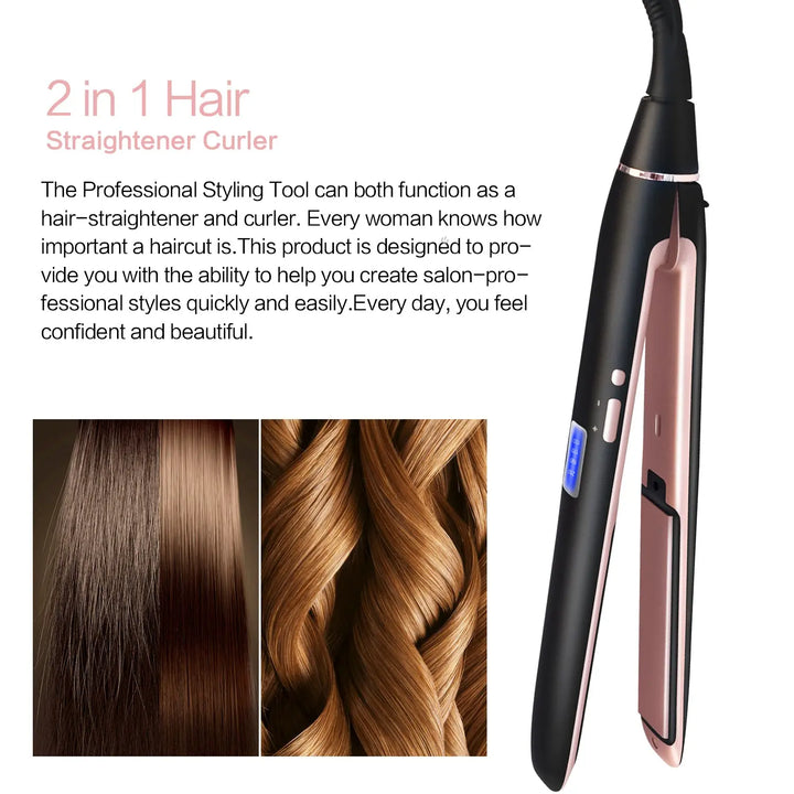 Professional Hair Straightener 2in1 Flat Iron Curling Straight Hair Fast Ceramic Heating GetMeProducts