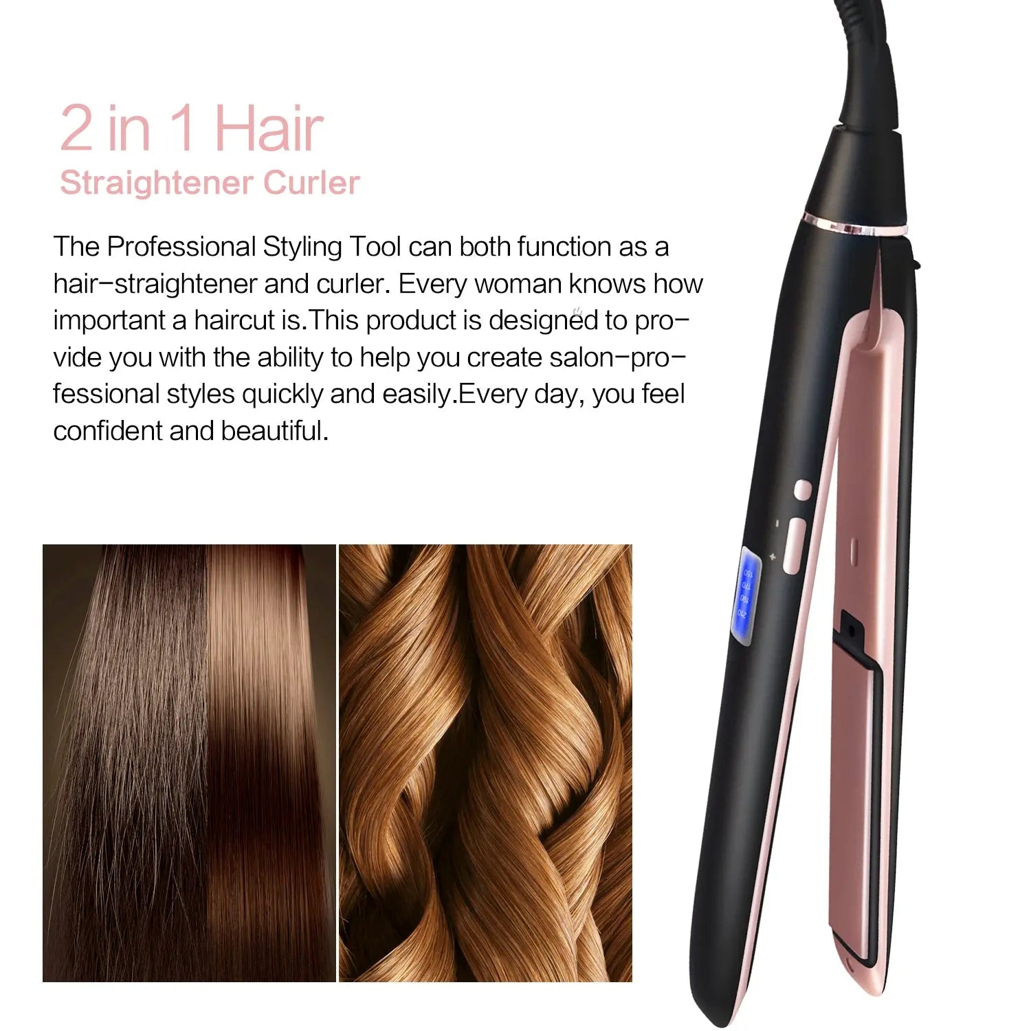 Professional Hair Straightener 2in1 Flat Iron Curling Straight Hair Fast Ceramic Heating - Get Me Products